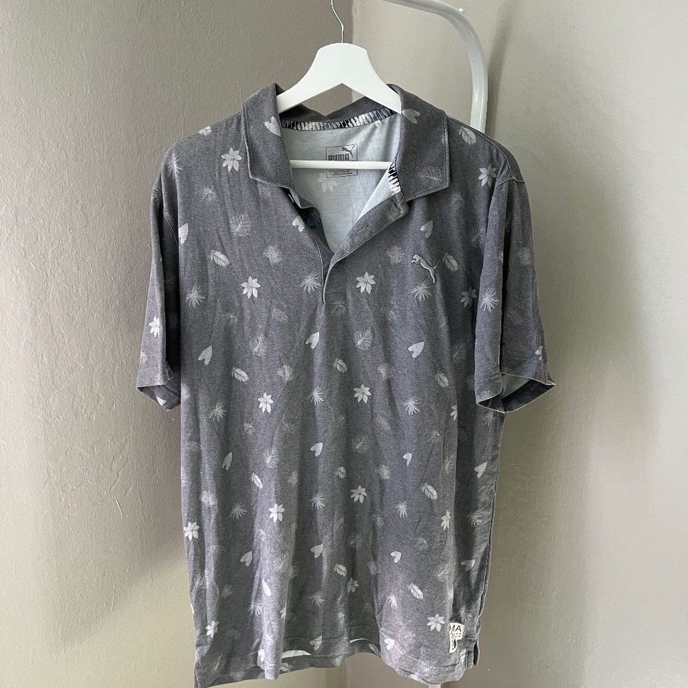 Puma Gray Leaf Print Golf Polo